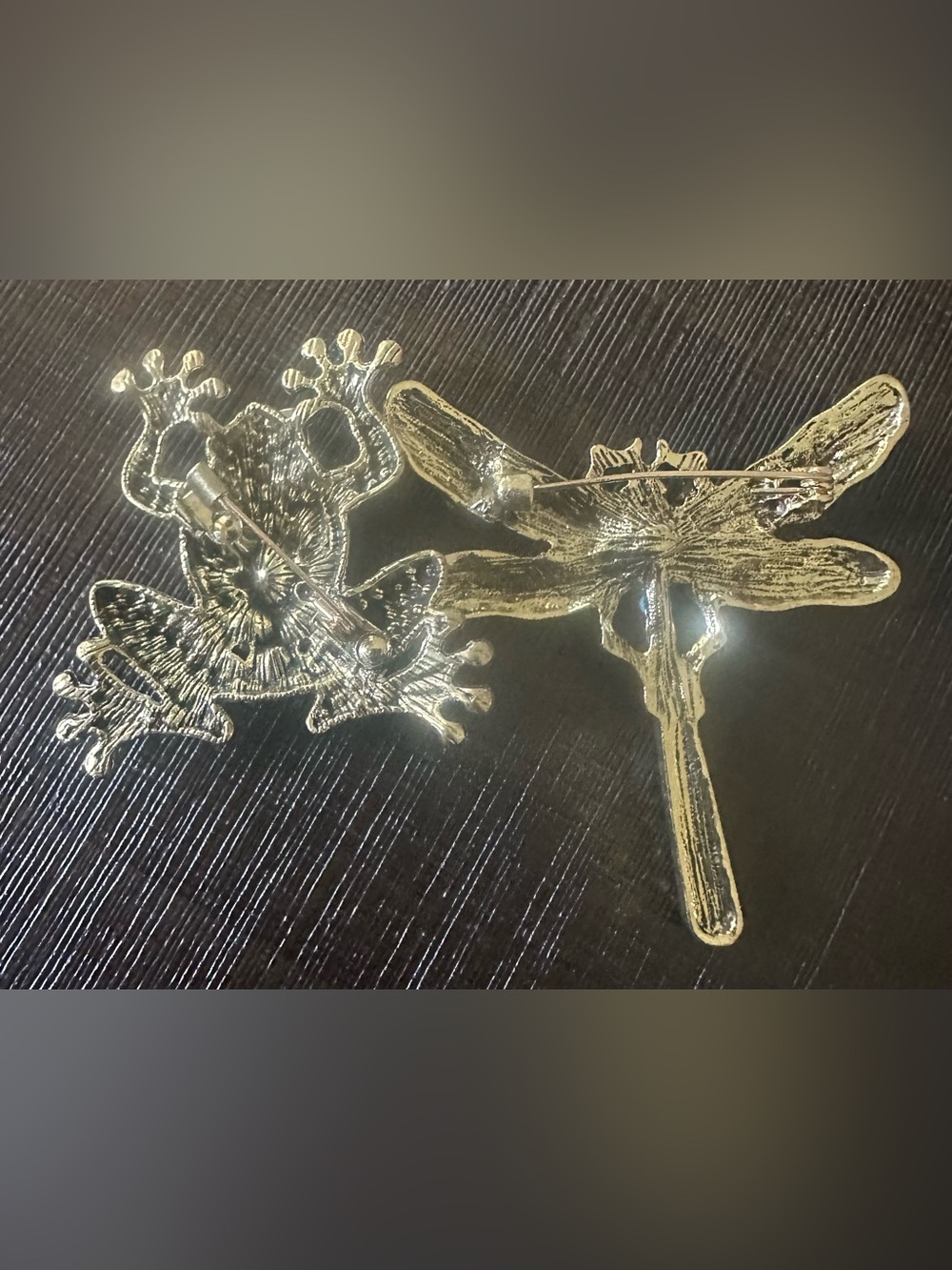Multicolor Gemstone Dragonfly and Frog Brooch Set - Picture 2 of 4